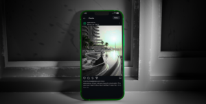 Phone displaying social media feed
